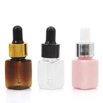 China Wholesale 10ml Cosmetic PET TOSUN Plastic Dropper Bottles Amber Pink Clear Empty MIni Small Pocket Square For Serum for sale