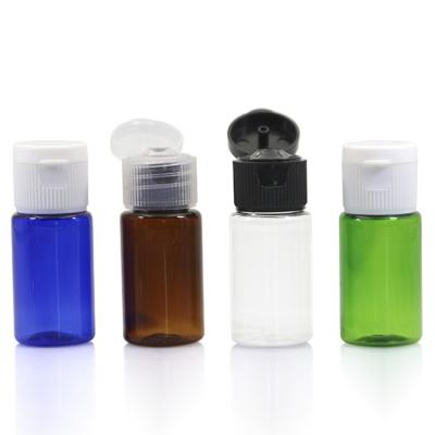 China TOSUN Cosmetic 10ml PET Sample Plastic Bottle 10ml Amber Green Blue Clear Empty MIni Small Pocket with Flip Cap Packaging Supplier for sale