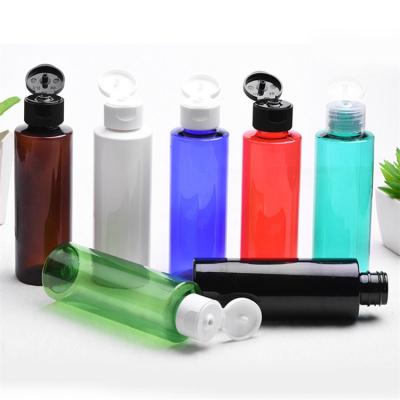 China TOSUN Cosmetic White Flat Shoulder PET Plastic Bottles 120ml 4OZ Amber Black Blue Clear Green With Plastic Flip Top Cap For Lotion for sale