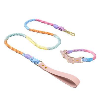 China Wholesale New Products Amazon Woven Pet Supplies Woven Custom Cotton Leather Rope Dog Leash Dog Pet Collars Colorful for sale