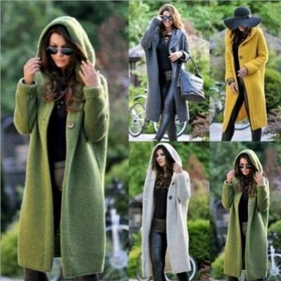 China 2021 Anti-wrinkle fashion fall autumn winter knitted cardigan hooded ladies jacket women's long coat sweaters for sale