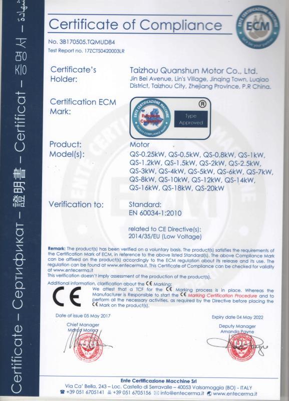 CE - Taizhou Quanshun Motor Co., Ltd.