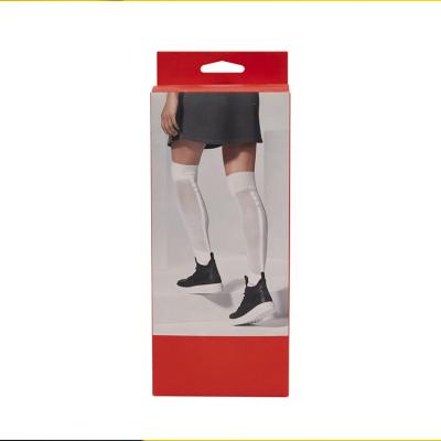 China Recyclable Sports Goods Paper Packaging Boxes For Long White Socks Packaging With Customized Printing Box Hang Hole Top for sale