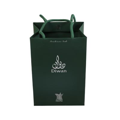 China Eco-friendly Custom Logo Gift Shopping Luxury Green Paper Tote Bag with hotstamp for sale