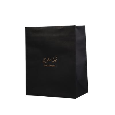 China Recyclable Customized Logo Printing Luxury Gift Black Paper Bag With Handles for sale