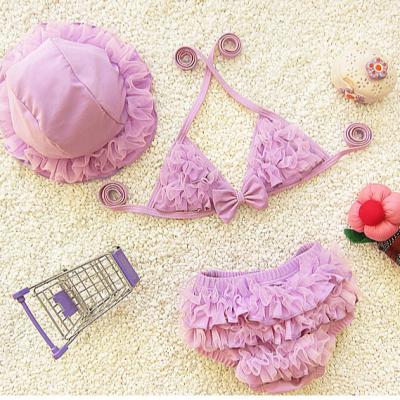 China Cute lace swimwear baby girl swimwear summer breathable bestselling girl bikini plus hat for sale