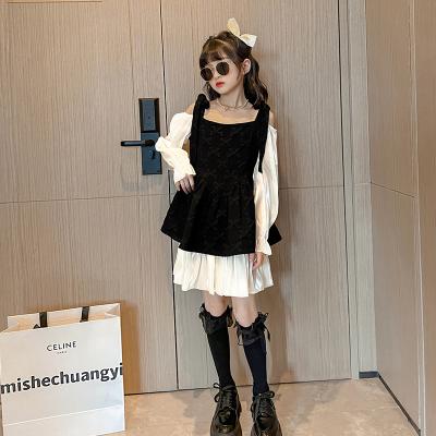 China Washable Kids Clothing Best-Selling French Off-the-Shoulder Long Sleeve Girls Dress Girls Fashionable Dresses for sale