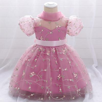 China Girls Breathable Clothing Princess Embroidered Backless Dress High Quality Floral Little Girls Dress Little With Bubble Sleeves for sale