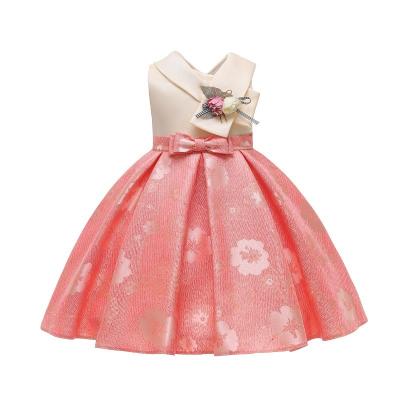 China Washable girls clothing 2022 summer girls dresses V-neck flower temperament princess dress piano performance dress for sale