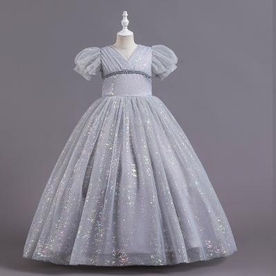 China Washable Girls Clothing 2022 Girls Dresses Wedding Birthday Dress Hubble-Bubble Sheaths Tulle Kids Short Sleeve Sequin Ball Gown for sale