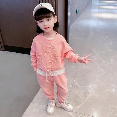 China Washable children's clothing 2022 new girl Han Fan two pieces set casual comfortable home wholesale bear printing clothing for sale