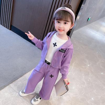 China Washable girl clothing set casual cartoon hoodie 2022 spring and autumn girls clothing three piece kids tracksuits for sale