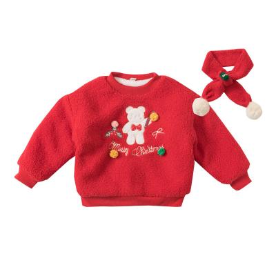 China New Design Little Girls Christmas Washable Hoodie Children's Clothing Children's Woolen Pullover Winter Autumn Long Warm Wrapped Sweatshirt Lovely for sale