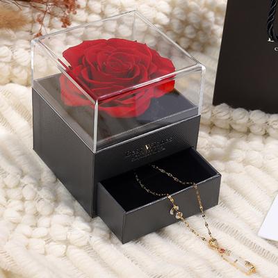 China Europe China Hot Sales Acrylic Manufacturer Preserved Flower Rose Wedding Gift Ring Jewelry Box Bracelet Necklace Box for sale