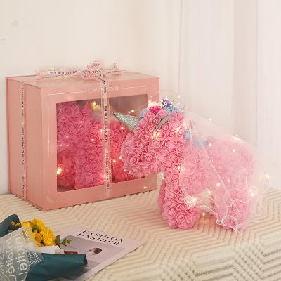 China Beautiful Product Ideas New 2022 30cm 40cm Teddy Bears Made From Roses with Rose Valentine Day Gift Preserved Flower Rose Unicorn for sale