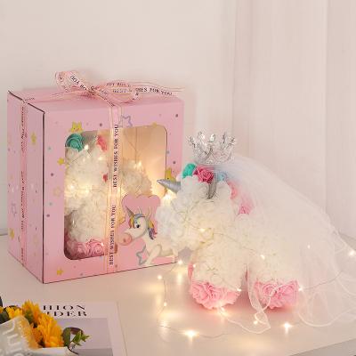 China Lovely Teddy Rose Bear Custom Valentine's Day Birthday Gift PE Foam Handmade Flower Preserved Forever Rose Unicorn With Gift Box for sale