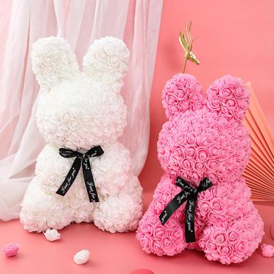 China Lovely Best Sale 2022 40cm Gift Artificial Pink Bear Teddy Bear Rose Rabbit For Valentines Gift Set Artificial Rainbow Rose Bear for sale