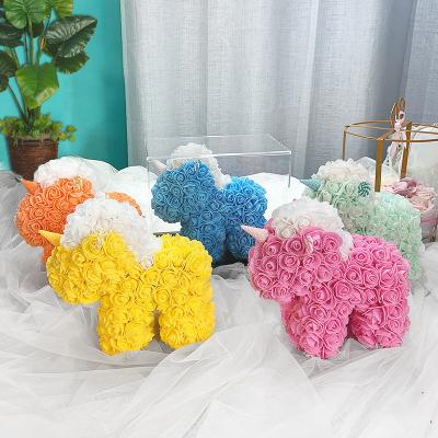 China Artificial Mythical Foam Rose Bear Simulation Beast Rose Flower Unicorn Handmade Flower Novelty Gifts For Christmas Valentines Gift Set for sale