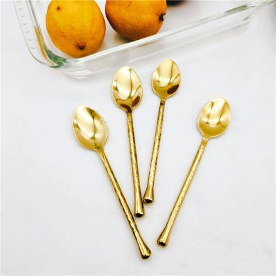 China Small MOQ OEM Viable Forged Hammer Copper Flatware Mirror Gold Teaspoon Round Tea Spoon Set for sale