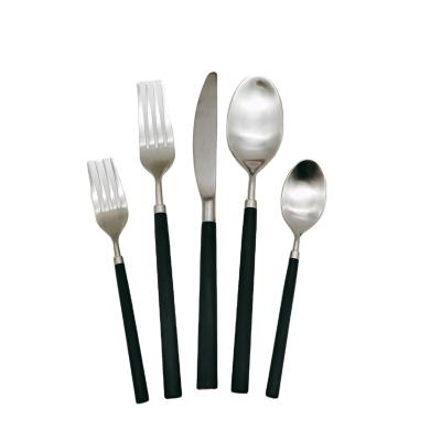 China Highest Viable POM Black Handle Stainless Steel Flatware Brushed Matte Forged Cutlery Set for sale