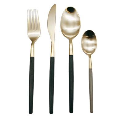 China Durable Resin POM ABS Handle Flatware Spoon Stainless Steel Copper Fork Forged Cutlery Set for sale