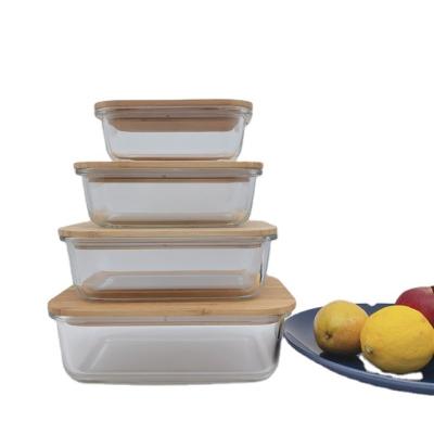 China Allahome 300ml Folding Rectangle Lid Food Storage Container Bamboo Glass Lunch Box Take Out Food Containers for sale