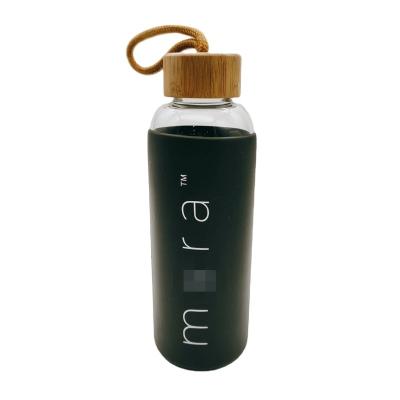 China High Quality Custom Viable 500ml Eco Logo Frosted Glass Drinking Water Bottle Funny Boro Glass Water Bottle With Silicone Sleeve for sale