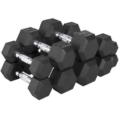 China Fitness Training 5LB 10LB 15LB 20LB 25LB 30LB 40LB 50LB Body Workouts Build Strength Weights Dumbbell Coated Heads Hex Rubber Dumbbell for sale