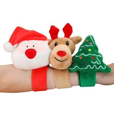 China Trendy Santa Claus Slap Wristband Boy Girls Christmas Decor Jewelry Tree Elk Plush Slap Bracelet Gift for sale