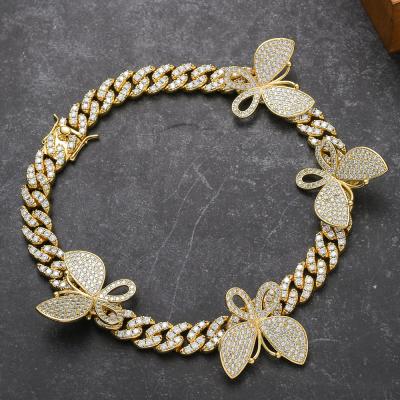 China 12mm TRENDY Fashion Bling Crystal Women Choker Butterfly Jewelry Cuban Link Tasty Butterfly Necklace for sale