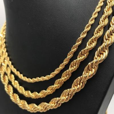 China 2mm 3mm 4mm 6mm 24in Stainless Steel Necklace 14k 18K 24K Trendy Cheap Chains Gold Plated Twist Rope Chain for sale