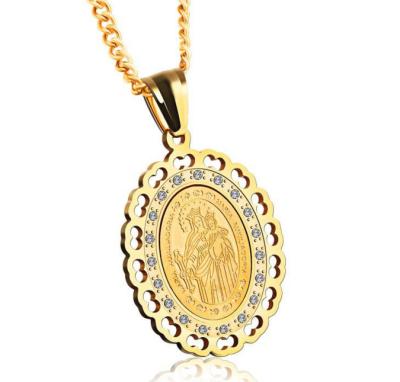 China Stainless Steel Jewelry Virgin Mary Religious Diamond Necklace Gold Jewelry Santa Maria Medal Necklace Cathoic for sale