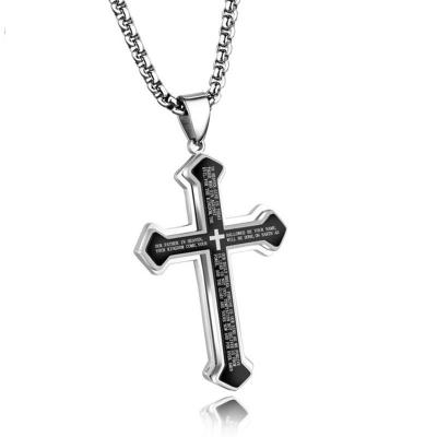 China Wholesale Fahsion Jewelry Low MOQ Long Heavy Stainless Steel Pendant Chain Engraved Bibles Cross Necklace for sale