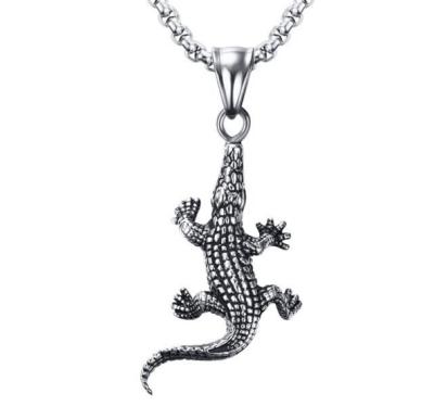 China 2019 Live Crocodile Stainless Steel Necklace Pendants Customized Silver Black Jewelry Sets Necklace for sale