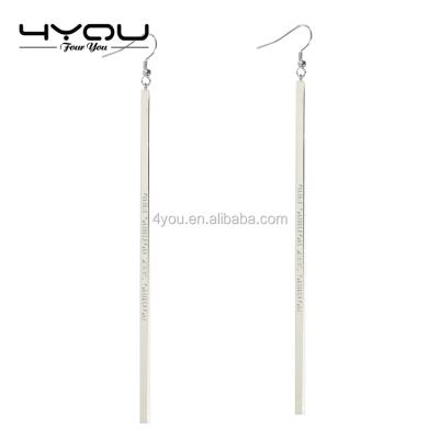 China Popular Vertical Bar Stainless Steel Earring With Rhodium Plated Etched Incantation Earring Blank for sale