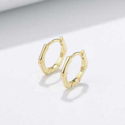 China FASHIONABLE Jewelry Minimalist Tasty Fine Bamboo Design 925 Sterling Silver Hoops 14k Gold Plated Stud Earrings For Women for sale