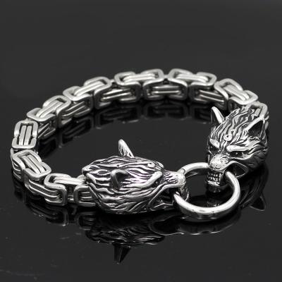 China Trendy Fashion Vintage Wolf King u Form Stainless Steel Celtic Men's Cuban Link Chain Viking Bracelet Jewelry for sale