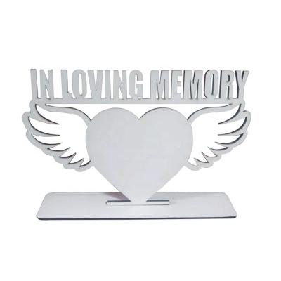 China Custom Made Wooden MDF Heart Wing Home Decoration Items New Design IN MEMORY Sublimation Photo Frame MAGNET Masks Sublimation Angle Wings for sale