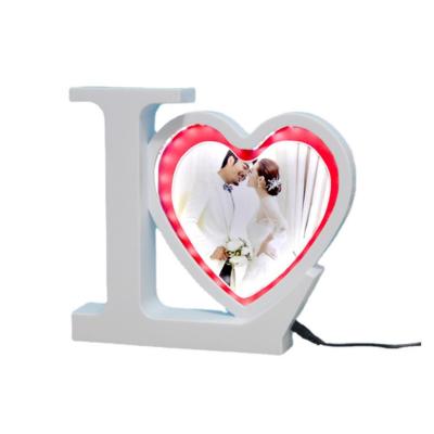 China Personalized 3 in 1 LOVE Custom Photo Magic Frame LED Blank Sublimation Mirror Magic Mirror with USB Charger for Valentine's Day for sale