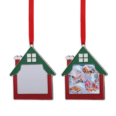 China Fashionable White Personalized House Shape Metal Sublimation Christmas Tree Ornaments Home Decoration Christmas Tree Ornaments Pendant for sale