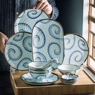 China Sustainable Wholesale Japanese Restaurant Hotel Modern Dishes Sets Dinnerware Unique Design Glazed Ceramic Dinnerware Sets for sale