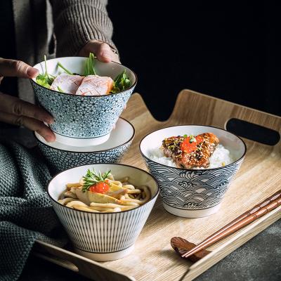 China Viable Korean Tableware Serving Rice Bowls 4.5 Inch Deep Ceramic Udon Noodle Soup Bowl for sale