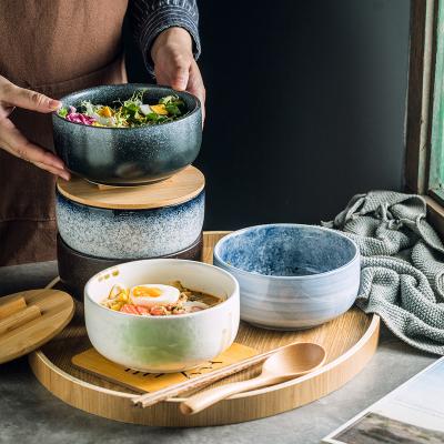 China New Design Dinnerware Round Porcelain Viable Salad Mixing Bowls Ceramic Bowl With Wood Lid for sale