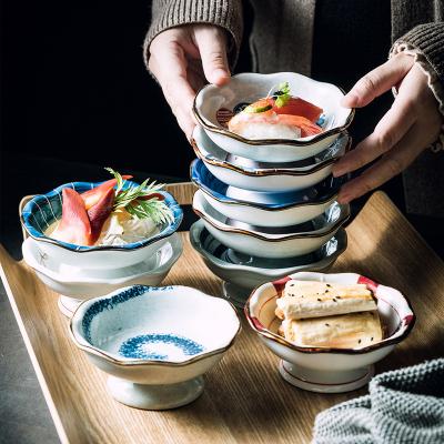 China Unique High Flower Shape Design Food Grade Tableware Footed Snacks Salad Fruit Salad Fruit Bowls Appetizer Serving Stocked Ceramic Bowl for sale