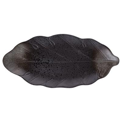 China Custom Logo Japanese Household Sushi Plate Stocked 16 Inch Leaf Shaped Serving Platters Ceramic Plate for sale