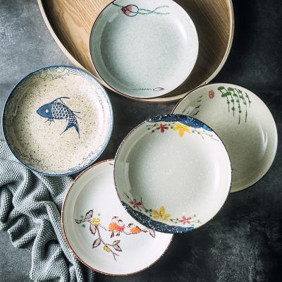 China Stocked Hot Sale Household Dishes Sets Exquisite Dinnerware Decal Retro Charger Pottery Dinner Serving Dish for sale