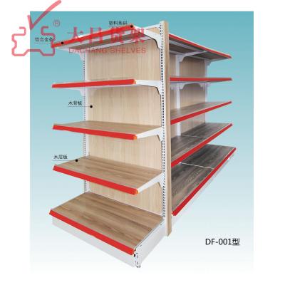 China Double-Sided Wooden Retail Store Supermarket Food Shelf Gondola Shelf Store Grocery Store Merchandise Display Rack for sale