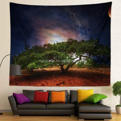 China Best Factory Price Simple Tree Picture Galaxy Digital Printing Custom Size 250g Wall Tapestry For Home Decoration for sale