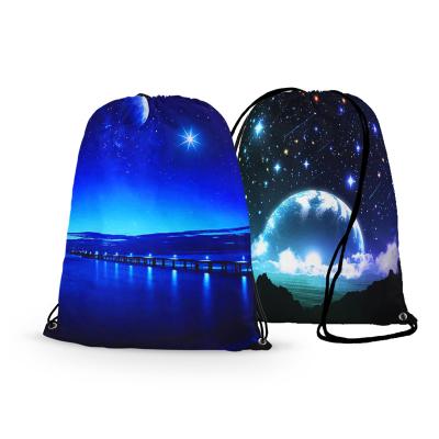 China Custom Shopping 110g Knitted Polyester Drawstring Backpack Cheap Bag for sale