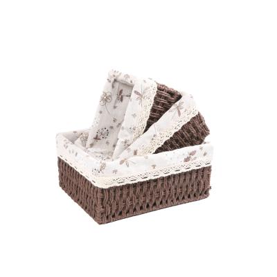 China Sustainable Handmade Dark Woven Woven Paper Rope Basket Paper Rope Knitting Baskets With Twist With Liners for sale